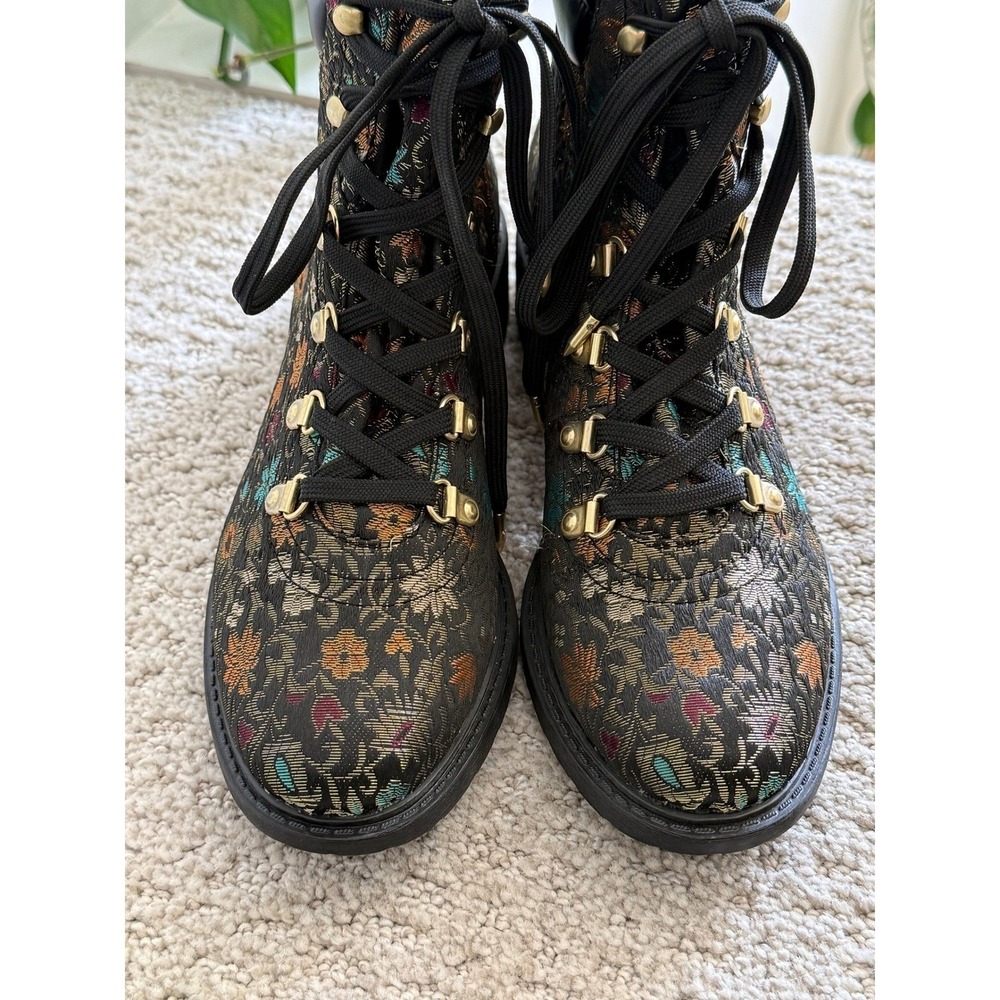NWOB Sam Edelman Darrah Floral Brocade Tapestry Lace Up Boots Gold 9.5‎ - Picture 6 of 10